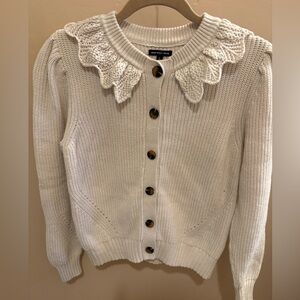 Who What Wear Cream Buttoned Cardigan Crochet Scalloped Collar Women’s Small